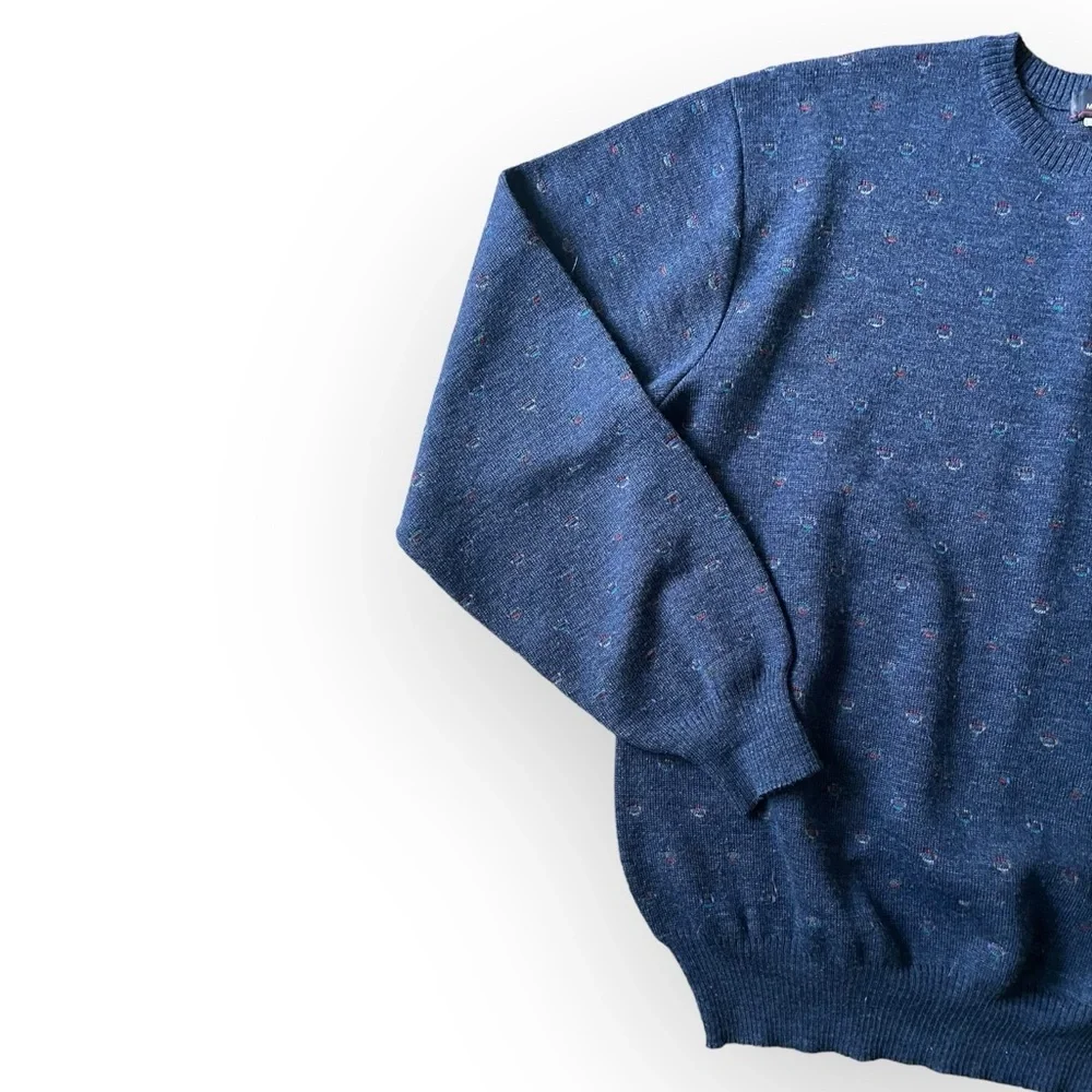 Mark Shale men’s vintage 100% Virgin Wool crewneck long sleeve sweater blue L